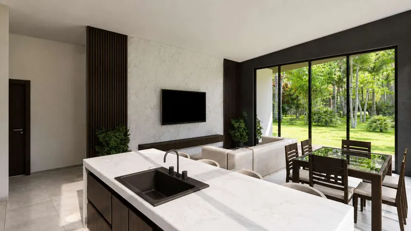 Cocina y sala integradas
