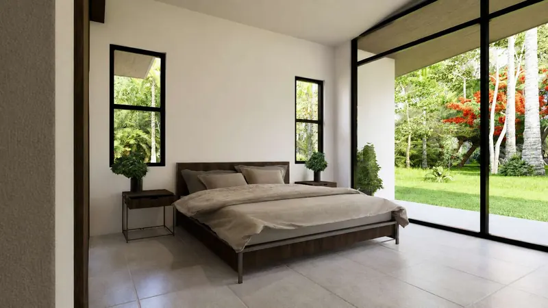 Dormitorio con vista al jardín